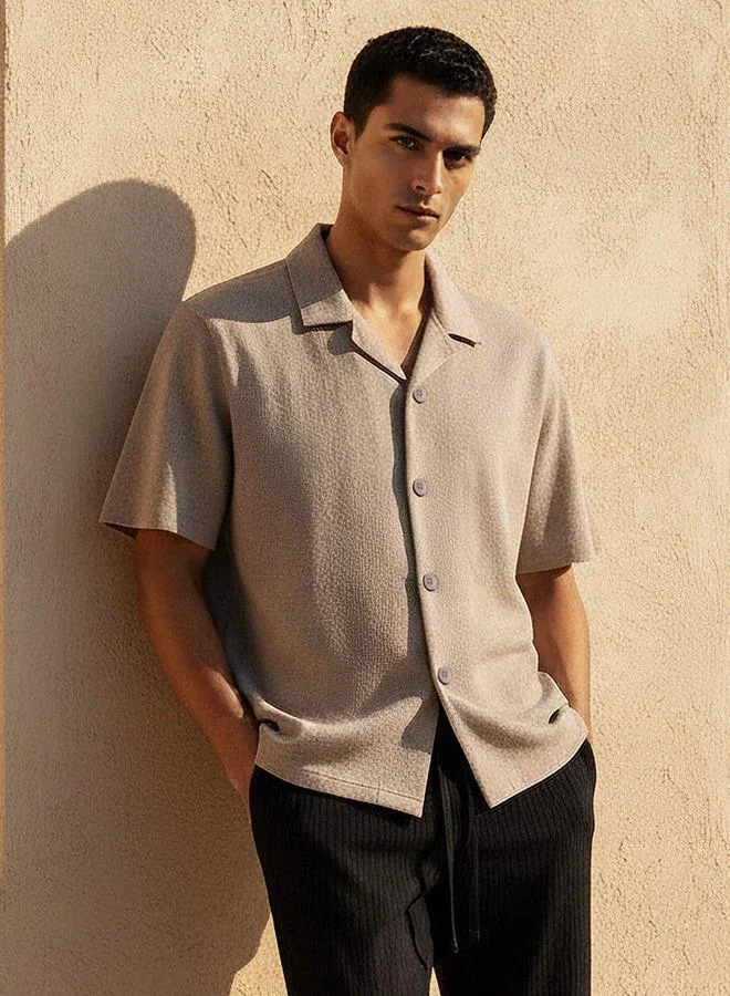Iconic Iconic Men Regular Fit Camp Collar Textured Shirt
